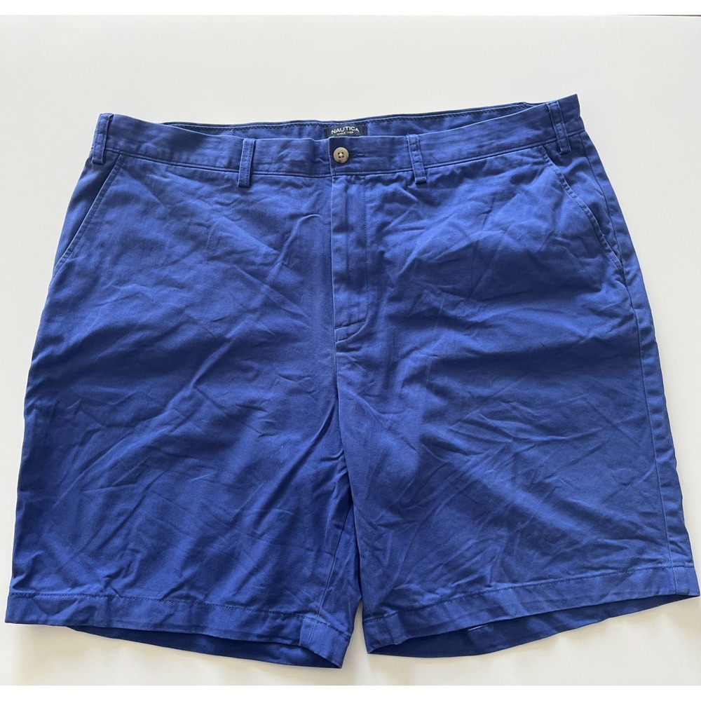 Nautica Men's Size 44W Blue Canvas Shorts Chino 100% Cotton Preppy Basic